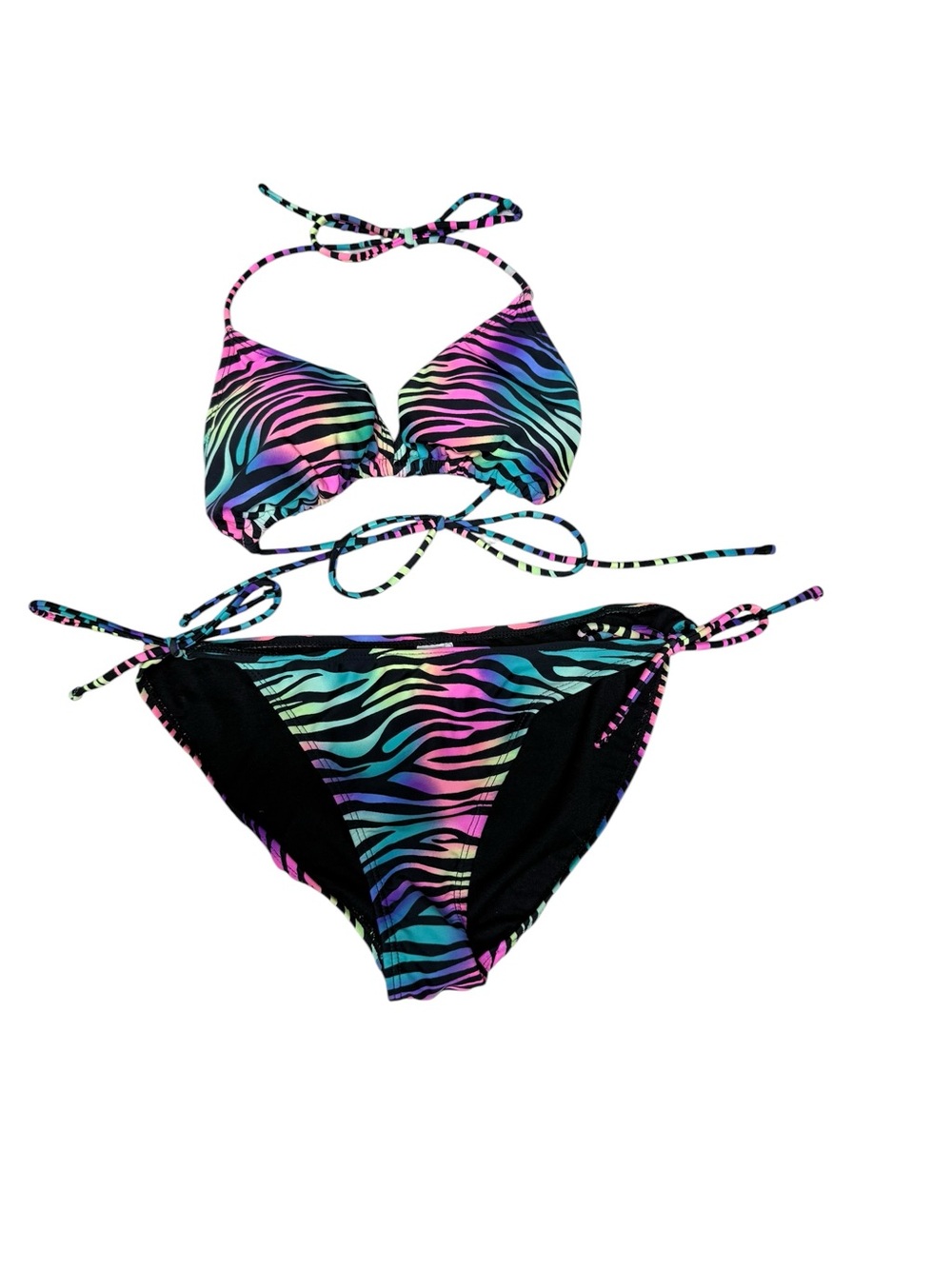 OP Neon Rainbow Zebra Print Bikini Set